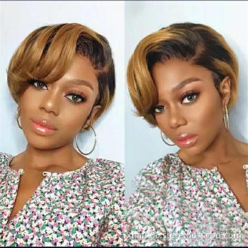 ISEE Short Human Hair Pixie Cut Lace Wigs Human Hair Cheap Short Straight Wigs For Black Women Red Blonde color